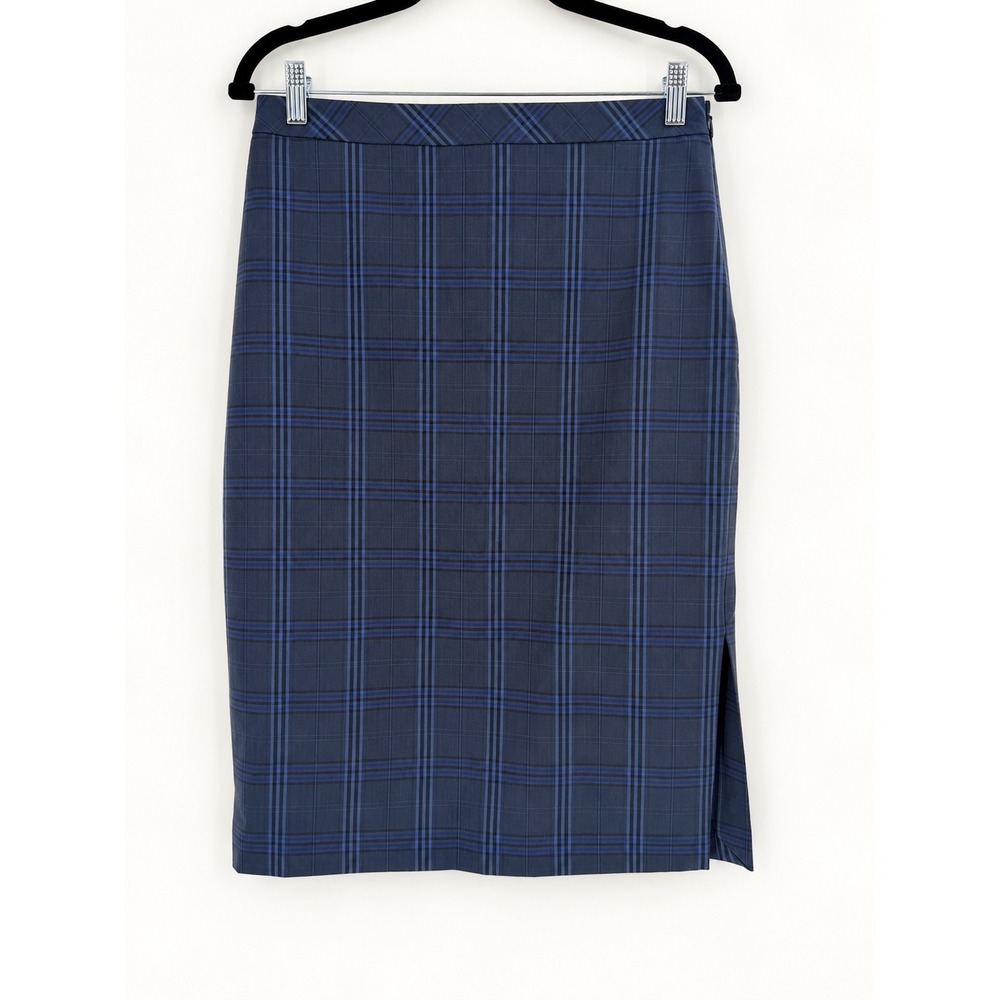 Banana Republic Pencil Skirt Womens 6 Blue Plaid Wool Blend Career Preppy NWT
